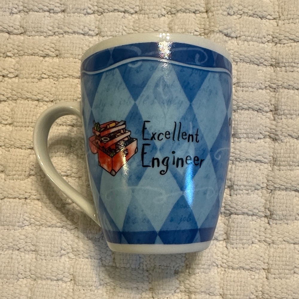 Blue Argyle 'Excellent Engineer' Mug